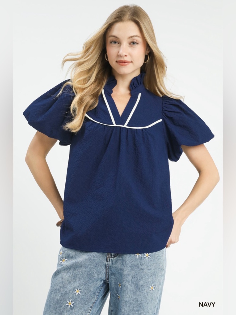 Umgee Textured Puff Sleeve Blouse
